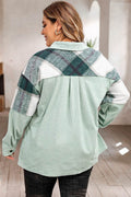 Plus Size Plaid Snap Down Jacket with Pockets - Hovatok