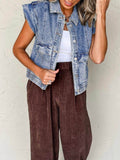 Button Up Cap Sleeve Denim Jacket - Hovatok