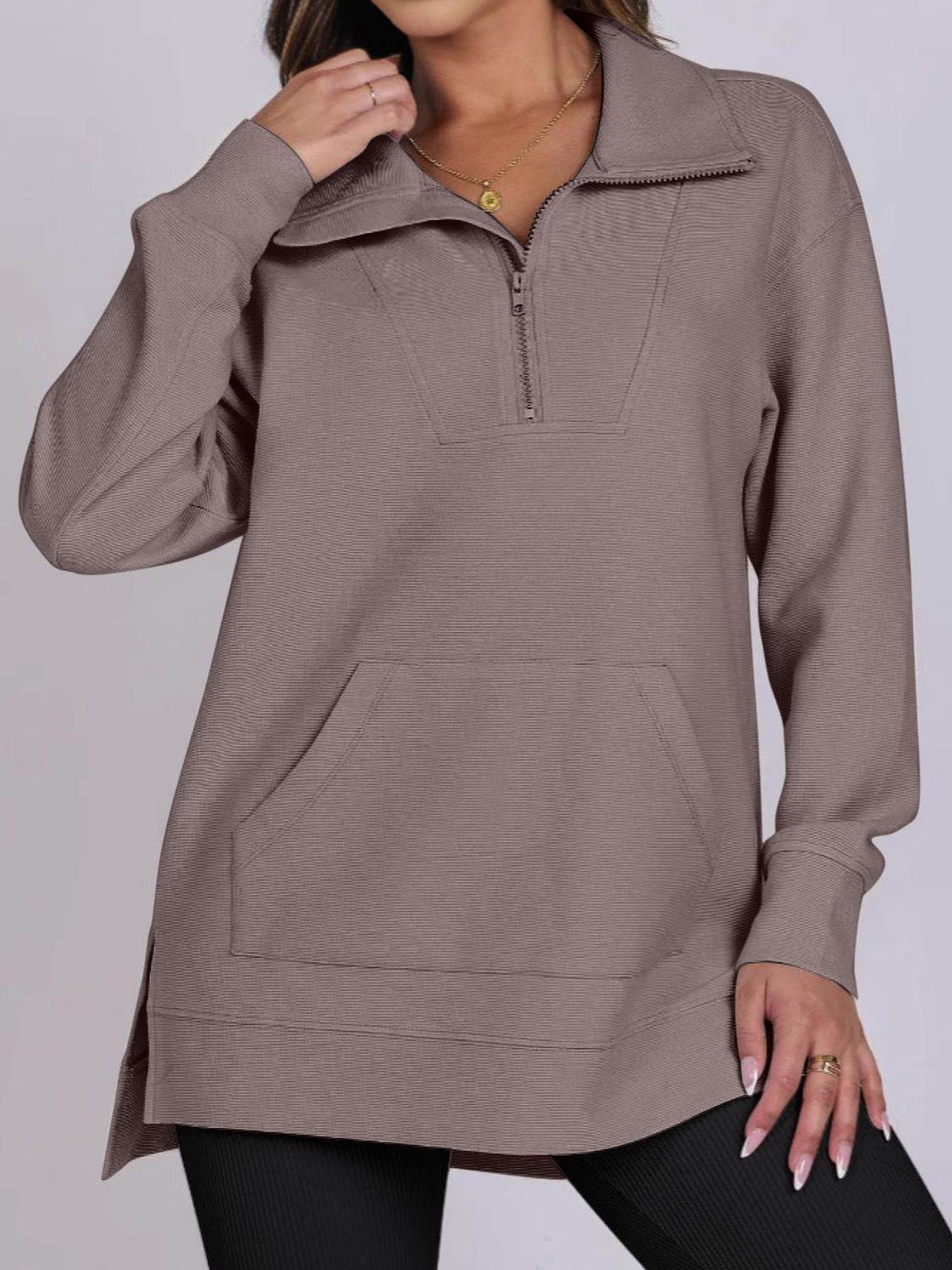 ฺHigh-Low Quarter Zip Long Sleeve Sweatshirt - Hovatok