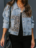 Distressed Leopard Drop Shoulder Denim Jacket - Hovatok