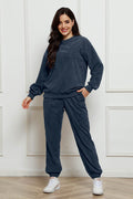 Corduroy Round Neck Sweatshirt and Sweatpants Set - Hovatok