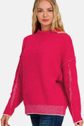 Zenana Exposed Seam Mock Neck Long Sleeve Sweater - Hovatok