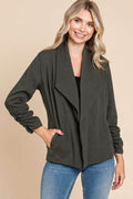 Culture Code Full Size Ruched Open Front Long Sleeve Jacket - Hovatok