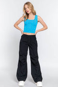 ACTIVE BASIC Pearl Detail Square Neck Cropped Tank - Hovatok