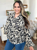 Double Take Full Size Printed Ruffle Trim Balloon Sleeve Shirt - Hovatok