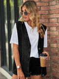 Full Size V-Neck Button Up Denim Vest - Hovatok