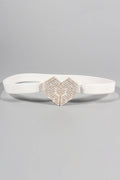 Rhinestone Heart Buckle Elastic Belt - Hovatok