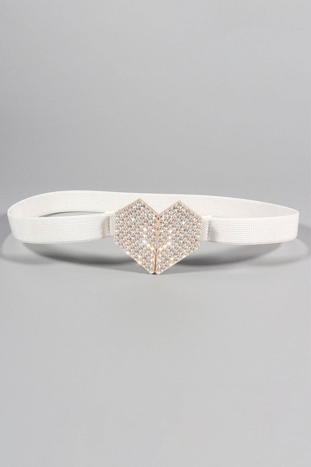 Rhinestone Heart Buckle Elastic Belt - Hovatok