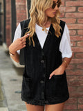 Full Size V-Neck Button Up Denim Vest - Hovatok