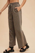 Annie Wear Drawstring Checkered Wide Leg Pants - Hovatok