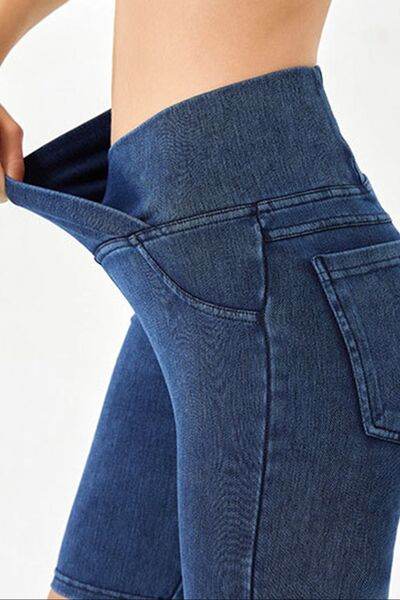 Basic Bae Asymmetrical Waist Denim Shorts with Pockets - Hovatok