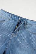 Rhinestone High Waist Denim Shorts - Hovatok