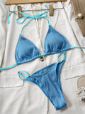 Ribbed Tie Back Bikini Set - Hovatok