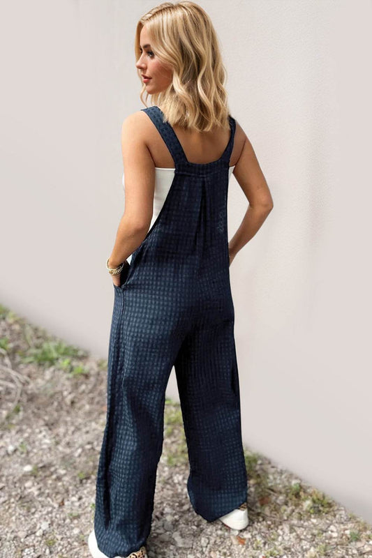Oh Full Size Plaid Wide Leg Overalls with Pockets - Hovatok