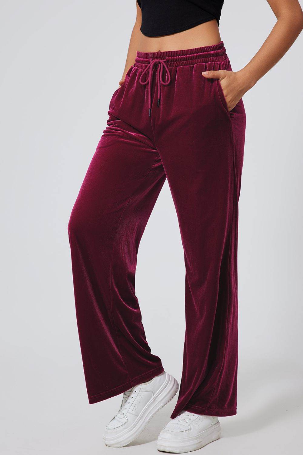 Drawstring Waist Wide Leg Active Pants - Hovatok