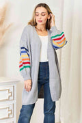 Angel Wings Multicolored Stripe Open Front Longline Cardigan - Hovatok