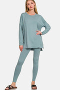 Zenana Full Size Brushed Microfiber Top and Leggings Lounge Set - Hovatok