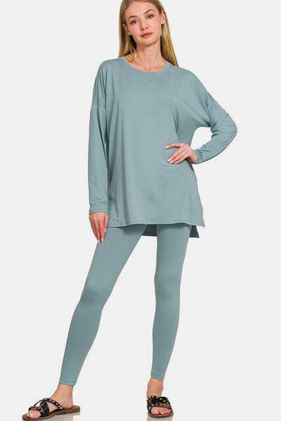 Zenana Full Size Brushed Microfiber Top and Leggings Lounge Set - Hovatok