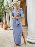 Cutout Slit Round Neck Half Sleeve Dress - Hovatok