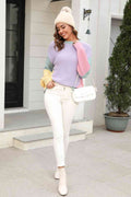 Angel Wings Color Block Round Neck Drop Shoulder Sweater - Hovatok