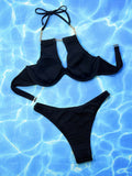 Halter Neck Chain Detail Two-Piece Bikini Set - Hovatok
