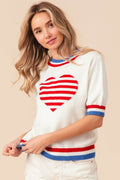 BiBi US Flag Theme Striped Heart Sweater - Hovatok