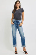 RISEN Full Size High Rise Crop Straight Roll Up Jeans - Hovatok