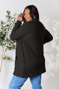 Basic Bae Full Size Ribbed Open Front Cardigan with Pockets - Hovatok