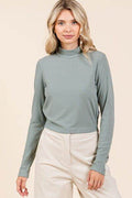 Mittoshop Mock Neck Rib Knit Long Sleeve Crop Top - Hovatok