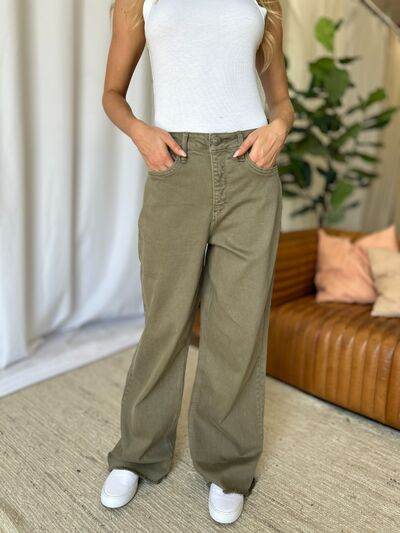 RFM Full Size High Rise Garment Dye Wide Leg Jeans - Hovatok