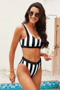 Striped Tank High Waist Bikini - Hovatok