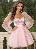 Sweetheart Neck Balloon Sleeve Mini Dress - Hovatok