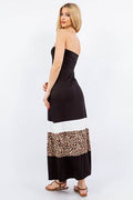 Celeste Full Size Leopard Color Block Tube Maxi Dress Plus Size - Hovatok