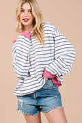 Ces Femme Striped Round Neck Drop Shoulder Sweatshirt - Hovatok