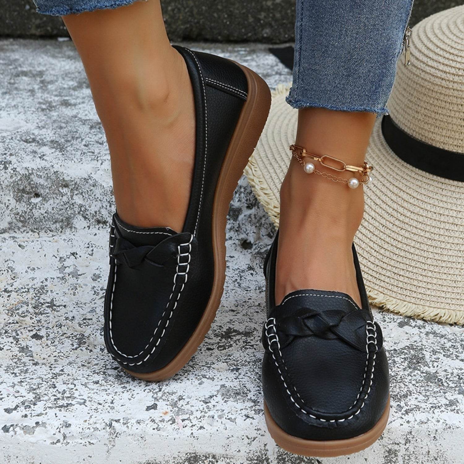 Weave Wedge Heeled Loafers - Hovatok