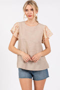 Ces Femme Round Neck Floral Short Sleeve Top - Hovatok