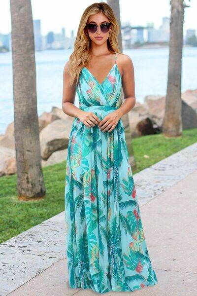 Crisscross Printed Surplice Cami Dress - Hovatok