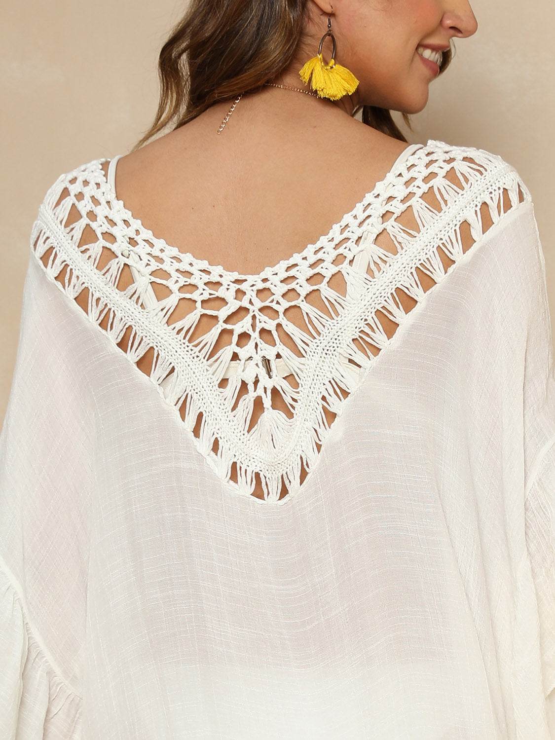Cutout Ruffled Half Sleeve Cover-Up - Hovatok