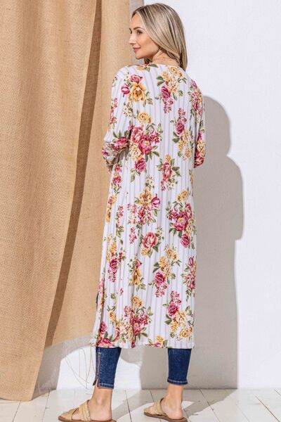 And The Why Floral Kimono Open Front Longline Cardigan - Hovatok