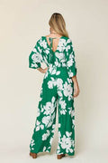 Double Take Full Size Printed Tie Back Wide Leg Jumpsuit - Hovatok