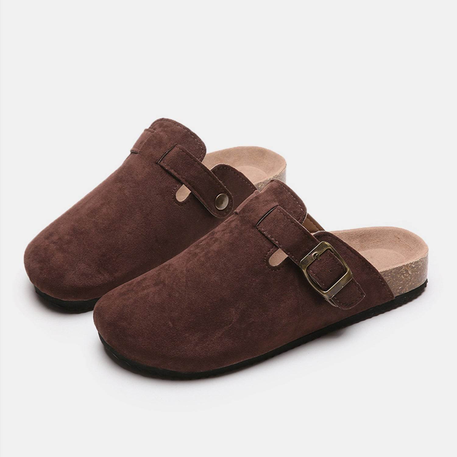 Suede Closed Toe Buckle Slide - Hovatok