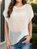 Openwork Round Neck Short Sleeve Cover-Up - Hovatok
