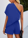 Single Shoulder Batwing Sleeve Romper - Hovatok