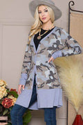 Celeste Full Size Camouflage Button Up Long Sleeve Cardigan Plus Size - Hovatok
