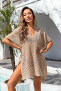 Angel Wings Openwork Slit Scoop Neck Cover Up - Hovatok