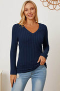 Basic Bae Full Size Ribbed V-Neck Long Sleeve T-Shirt - Hovatok