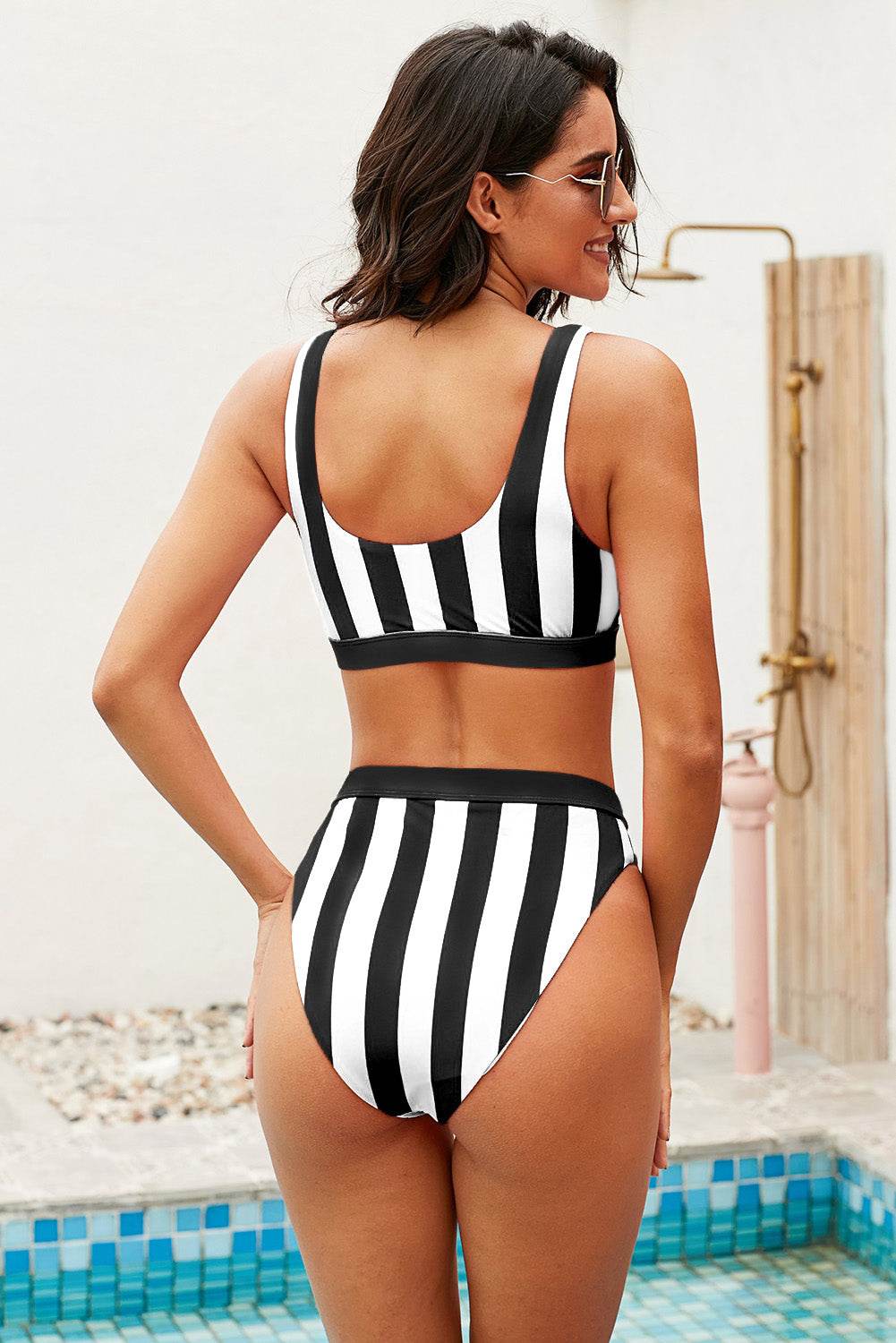 Striped Tank High Waist Bikini - Hovatok