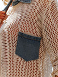 Side Slit Openwork Collared Neck Cover-Up - Hovatok