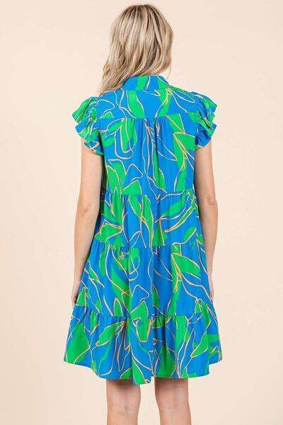 Mittoshop Leaf Print Ruffle Sleeve Tiered Mini Dress - Hovatok