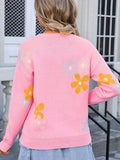 Angel Wings Flower Round Neck Dropped Shoulder Sweater - Hovatok